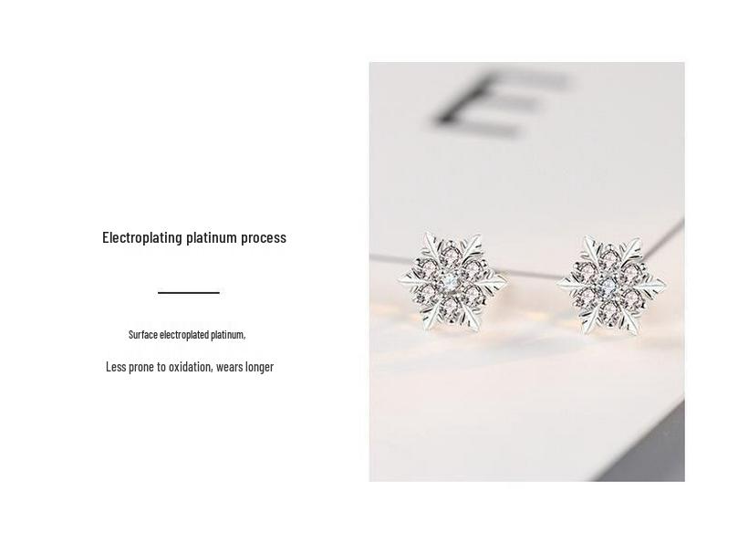 925 Sterling Silver Snowflake Stud Earrings - Elegant Korean Style, Perfect Christmas or Birthday Gift for Women