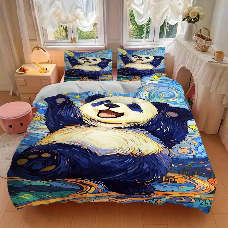 3pcs Panda Night Bedding Cover Set, Fashion Classic Popular Print Bedding Set, Soft Comfortable, All Season Use, For Bedroom, Guest Rooma0819198