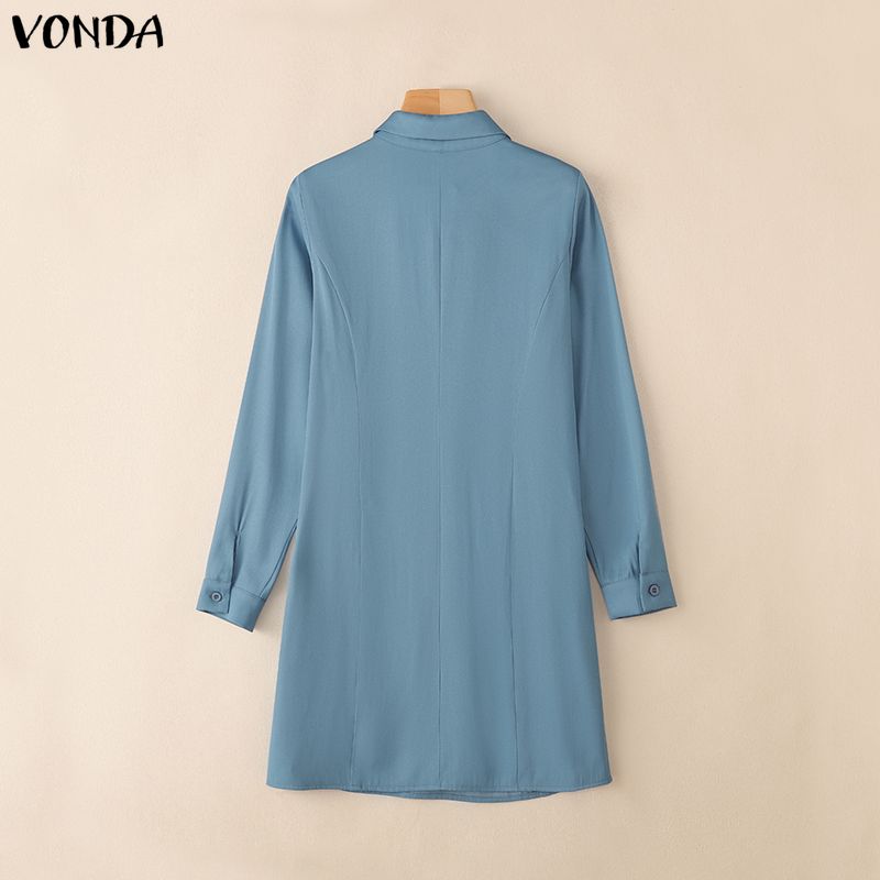 VONDA Elegante Damen Reverskragen Langarm Knöpfe Lässig Büro Dünne Hemden Kleid