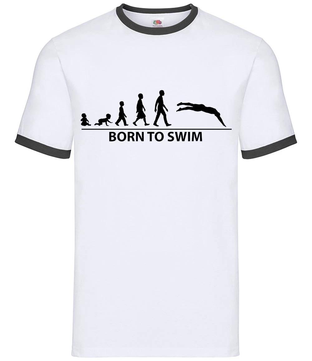 Born To Swim - Mens Ringer - Swimmer Swimming Love Funny Pool Sports XS