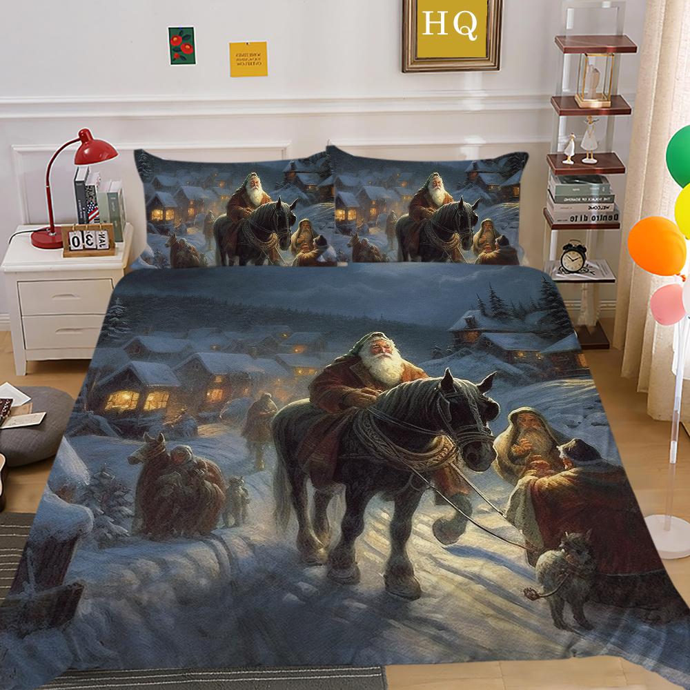 Set pat de o singură dimensiune cu imprimeu de Crăciun, cu design de desene animate superioare, pentru adolescenți, pentru copii