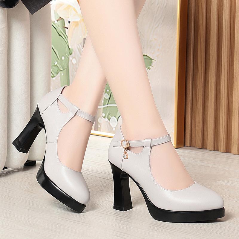 

Модельные рабочие туфли из мягкой кожи, водонепроницаемые, на толстом каблуке, интегрированные с танцевальными туфлями, с высоким каблуком под ципао, женский размер 34 40