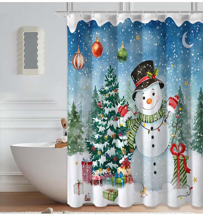 Christmas Day Printed Shower Curtain Bathroom Curtain Waterproof Fabric Polyester