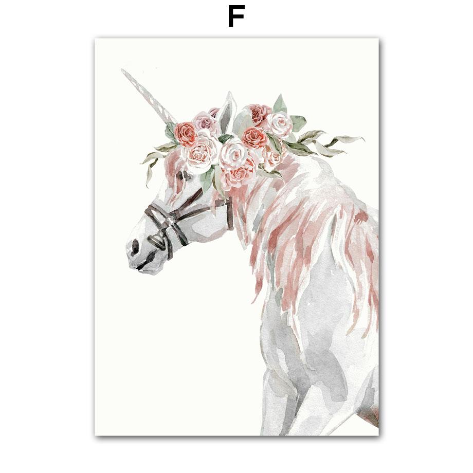 Watercolor Black Girl Flower Swing Unicorn Castle Wall Art Canvas Painting Posters And Prints Wall Pictures Baby Kids Room Decor