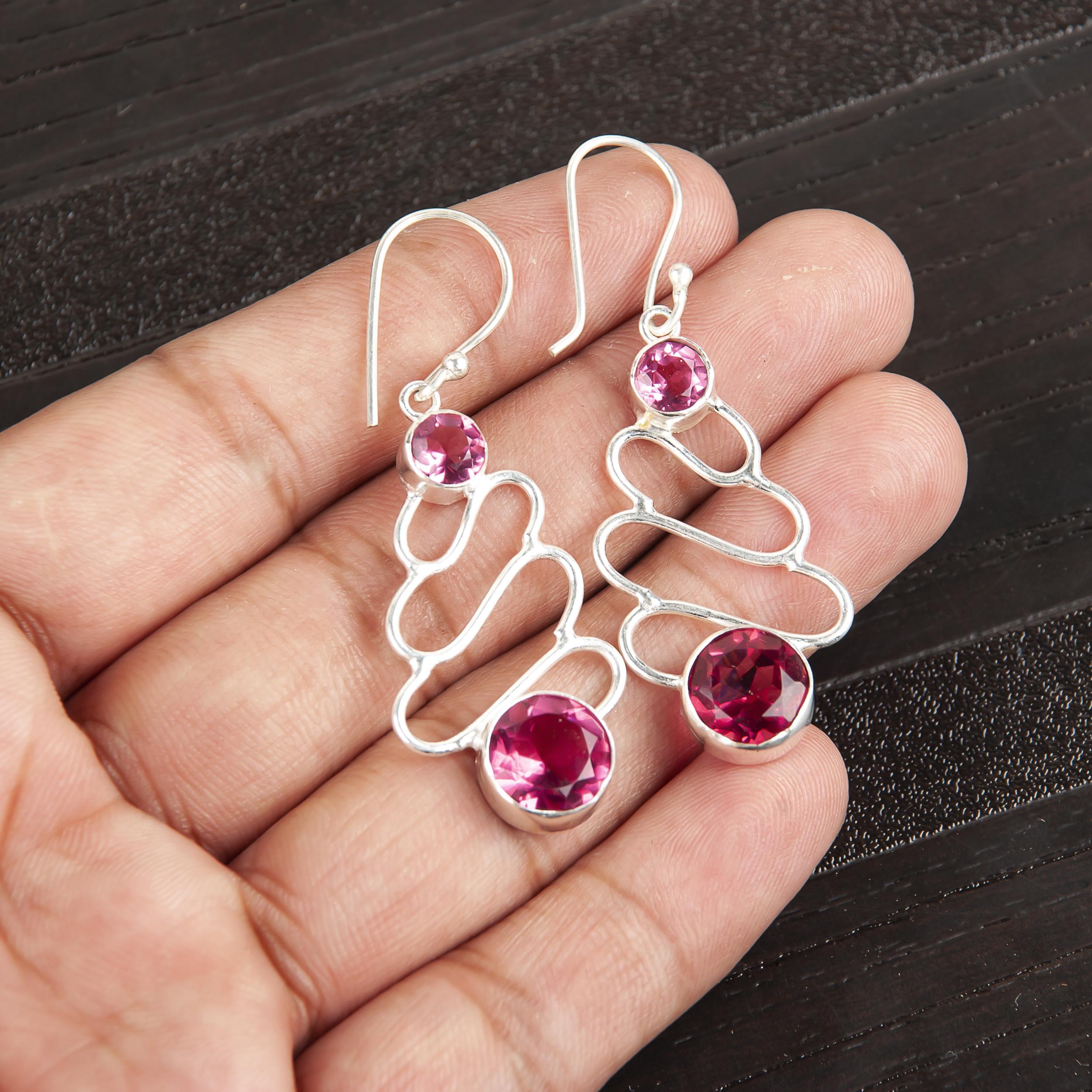 

Ювелирные изделия из розового рубеллита, серьги из стерлингового серебра 925 пробы, великолепные украшения ручной работы, дизайнерские серьги в подарок для женщин 2.13 Inches розовый