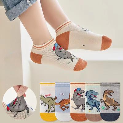 Calcetines de Malla Transpirable Finos y Cómodos de Dibujos Animados de Dinosaurios para Primavera Verano para Niños Ropa para el Hogar Actividades al Aire Libre Set de 5 Pares
