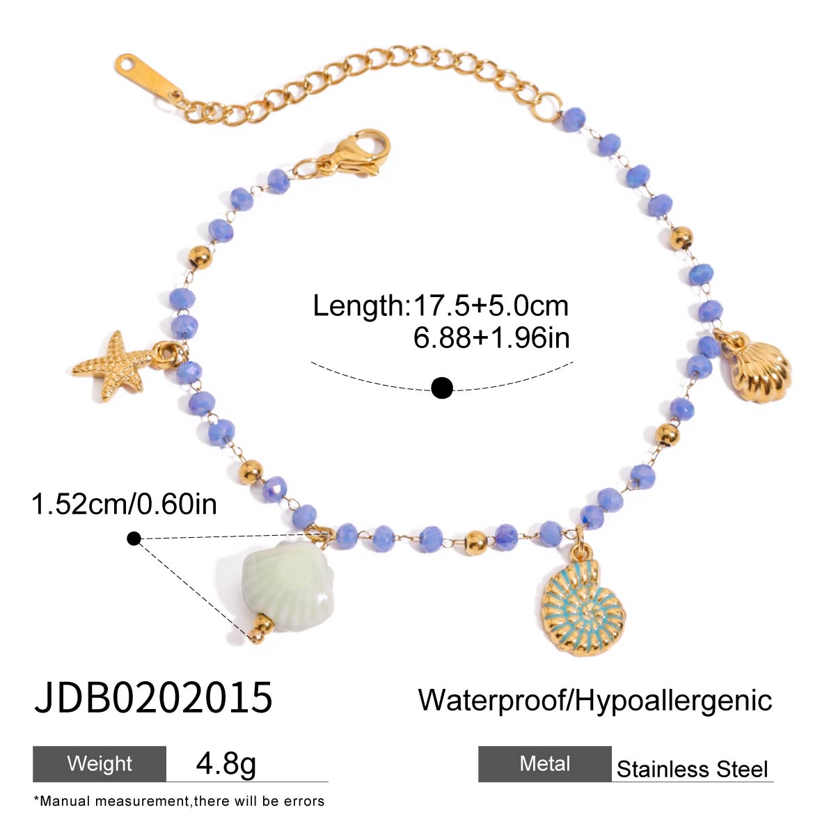 Youthway Керамические Кристаллы Шармы Подвеска Браслет Нержавеющая Сталь Водонепроницаемый Модный Браслет Изысканная Браслет-Цепочка на Запястье