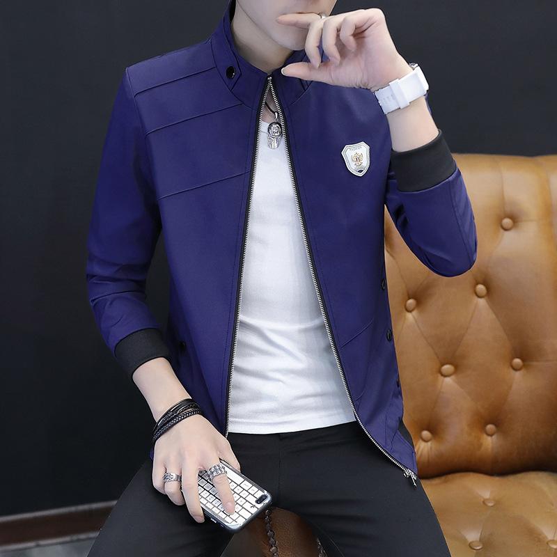 

Men s Stand Collar Jacket Slim Spring Casual Business Jackets XS темно-синього кольору