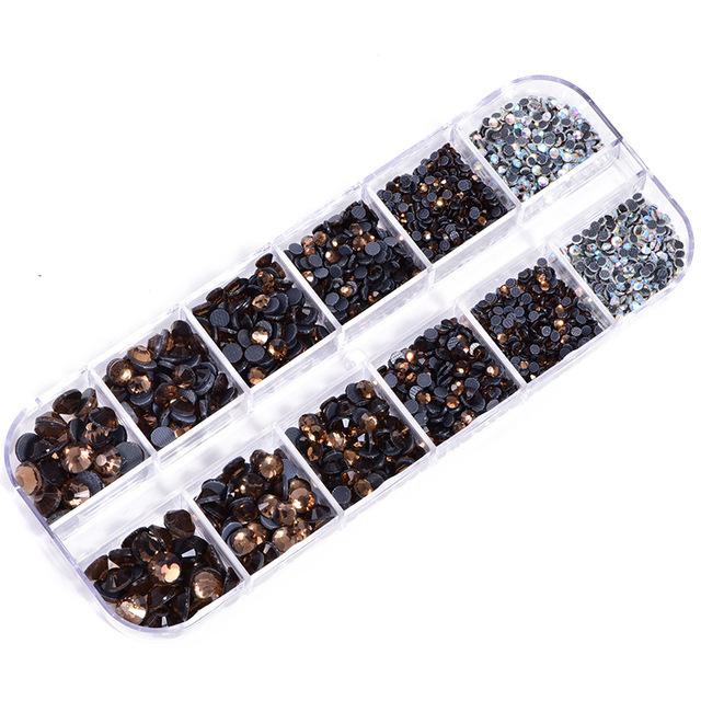 12-Grid Boxed Rhinestones, Glass Dmc Hot Diamonds, Crystal Clothing Accessories, Jewelry Diy Tool Set