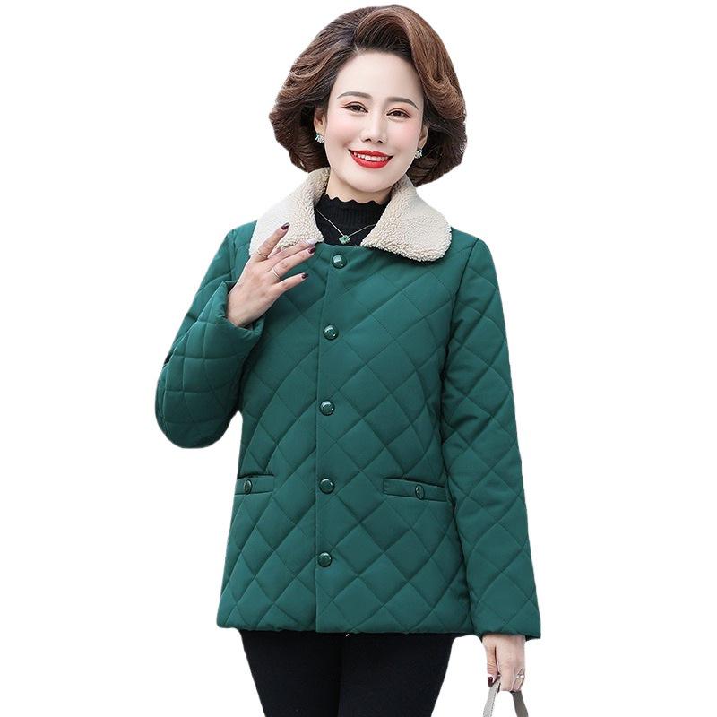 Women's Plush Winter Cotton Jacket with Warm Lambswool Imitation for Middle-aged & Elderly – Thickened Autumn/Winter Lapel Coat