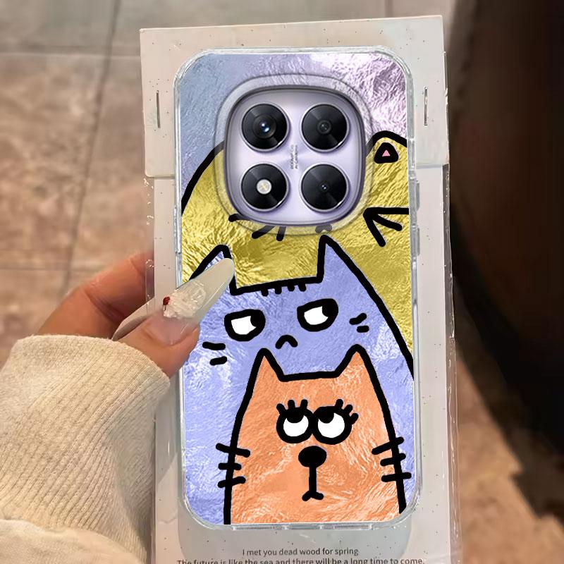 Case For For Redmi Note 14 Pro Plus 13 Pro 14S 14C 13C A3 Xiaomi 14T 13T Pro Phone Cover Orange Cat Cartoon For Redmi A5 TPU Bag