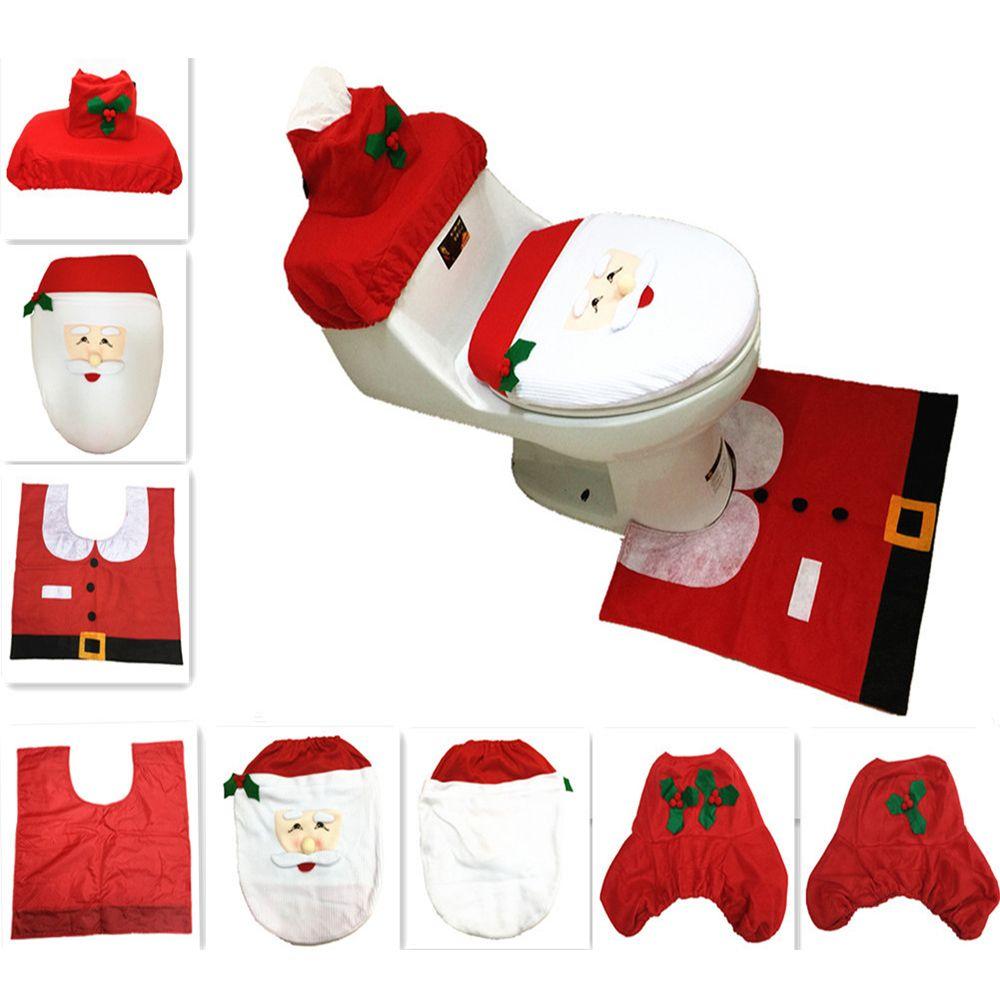 

High Quality Charming Christmas Ornaments Rug Santa Toilet Seat Cover Bathroom Supplies Xmas Decor