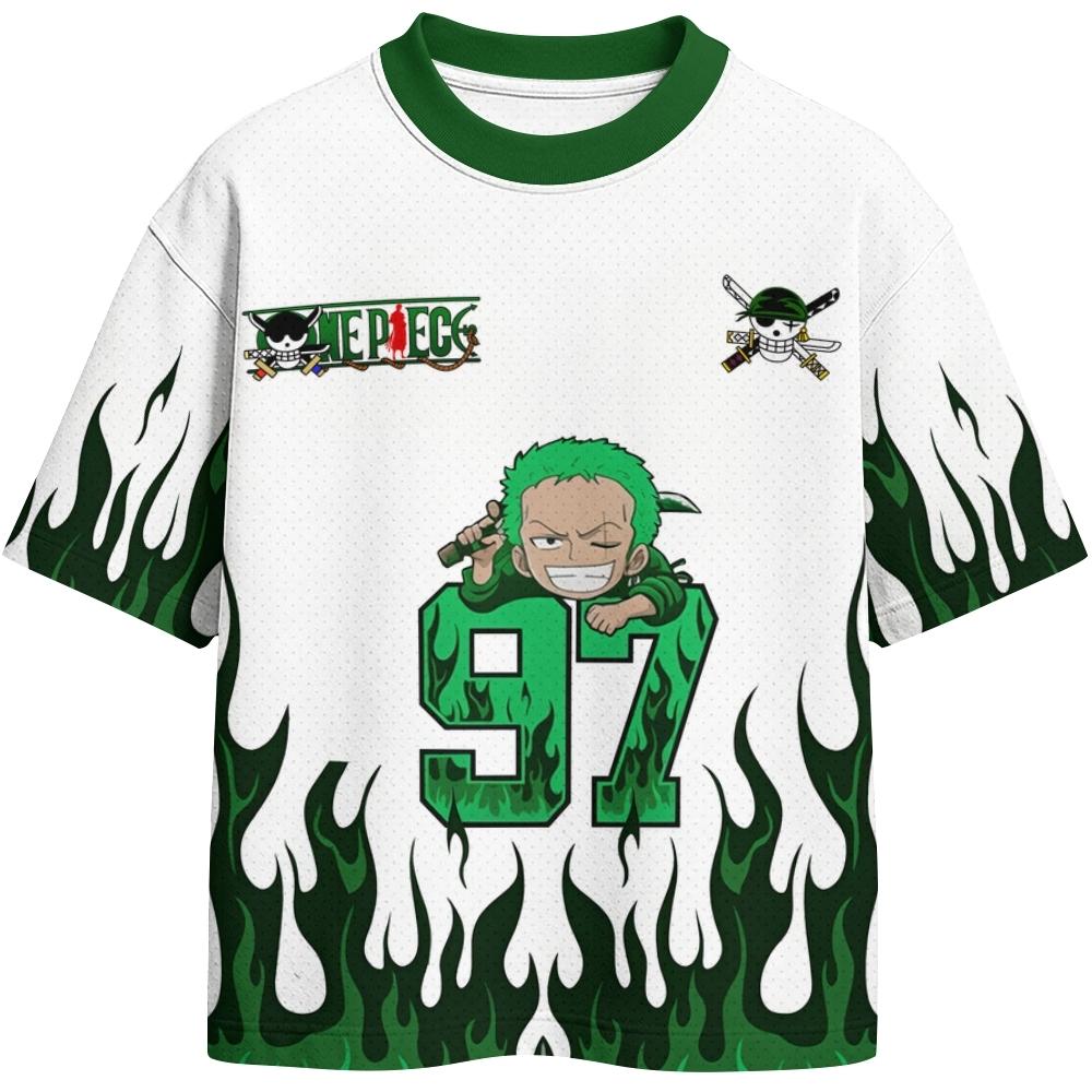 One Piece Luffy Zoro Japanischer Anime Fußball Sport Trikot Kinder Cosplay Lockeres T-Shirt Erwachsene Atmungsaktives Schnelltrocknendes Sportoberteil 110 black