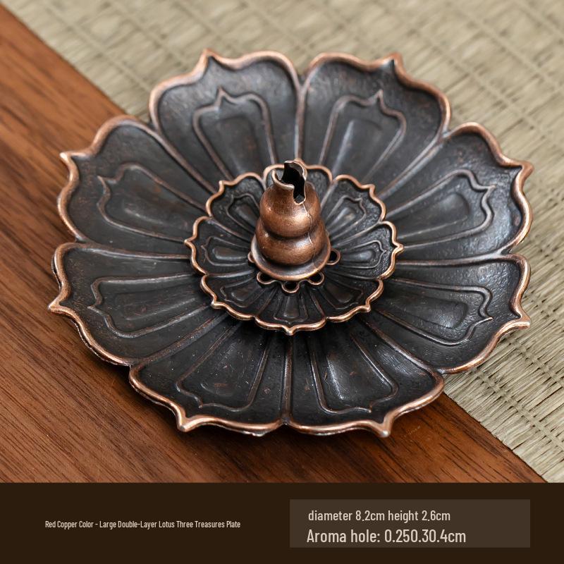 Double-Layer Antique Lotus Incense Burner for Tea Ceremony and Buddha Worship with Multi-Hole Sandalwood Stick Holder.
