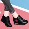 Women Leather Platform Sneakers Waterproof Wedges Vulcanized Shoes Lace-up Sneakers Comfortable Round Toe Non-slip Casual Shoes