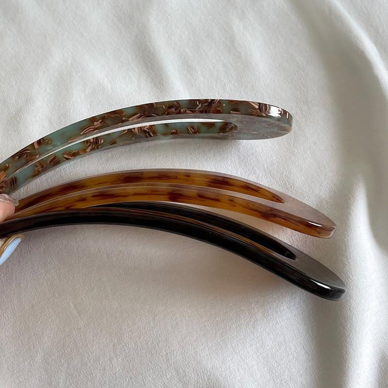 NAKANOYA Hair Fork, Cellulose Acetate U-Shaped Hairpin, Marble Pattern, Gemstone-Inspired, Large Size, Lightweight, Glossy Finish, Vintage, Retro,