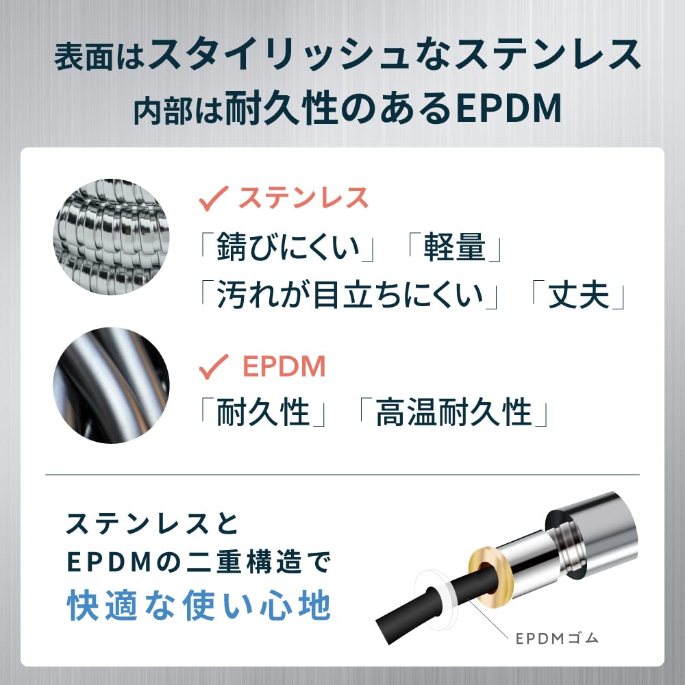 Himaruya Seisakusho Stainless Steel Shower Easy High Water Hose, Flexible, Lightweight, Installation, 360° Rotation, Twist-Free, Pressure, 1.6m/2m