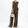 Women's Loose Fit Two Piece Pantsuit Sleeveless Vest High Rise Wide Leg Linen Matching Set