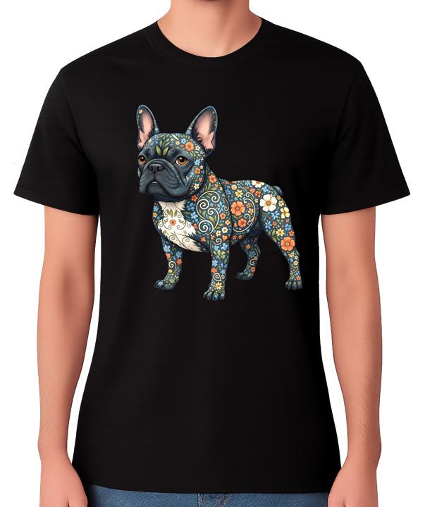 Floral French Bulldog T-Shirt Colourful Bulldog Art Frenchy Dog Lover Unisex Tee S разноцветный