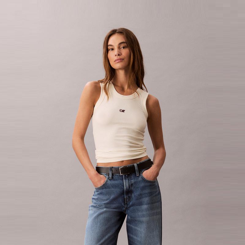 Calvin Klein Ribbed Stretch Embroidered Back Layering Tank Top Women Tops 44C900G