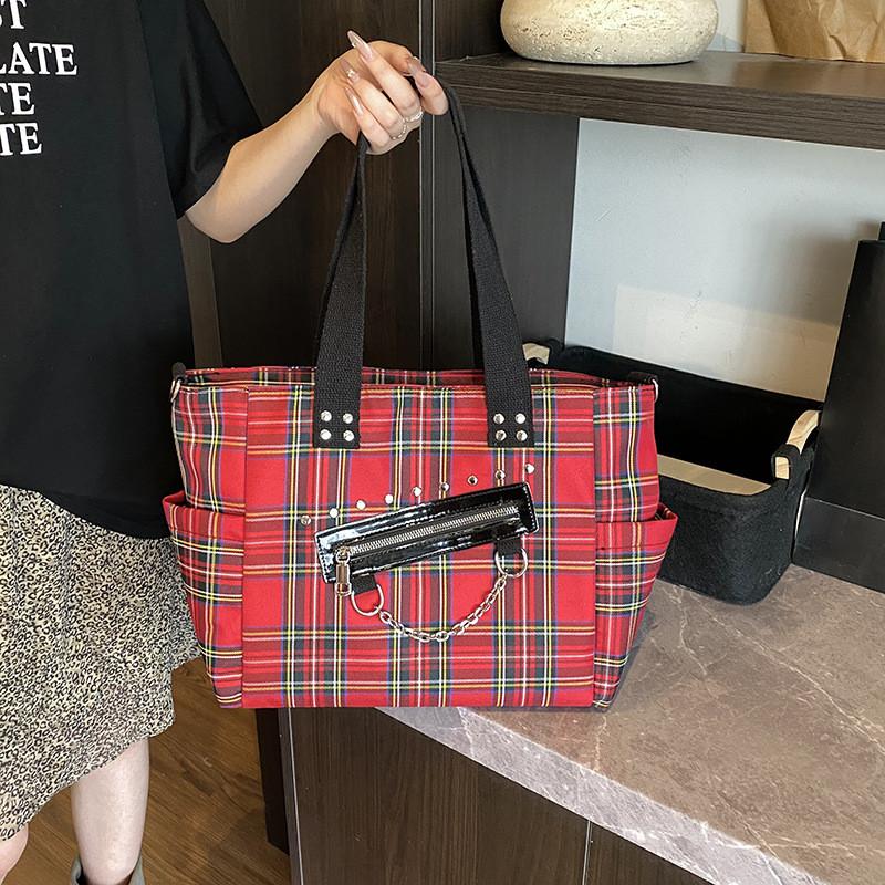 Pu Grid Modern Bag Stitching Internal Slots Work Weekend Outings Travel Bags