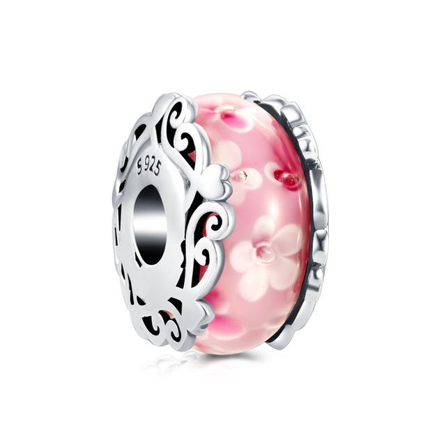 925 Sterling Silver Airplane Blue Murano Glass Pink Flower Diy Fine Beads Fit Original Charm Bracelet Women Jewelry F001
