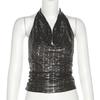 Street Style Sequin Rhinestone Halter Neck Tank Top - European & American Fashion
