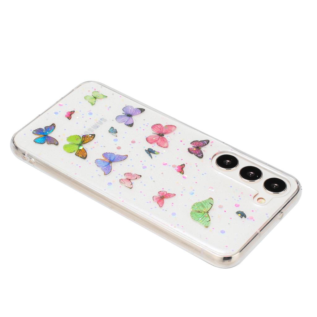 For Samsung Galaxy S23+ Case Anti Drop TPU Phone Back Cover Epoxy Glitter Butterfly
