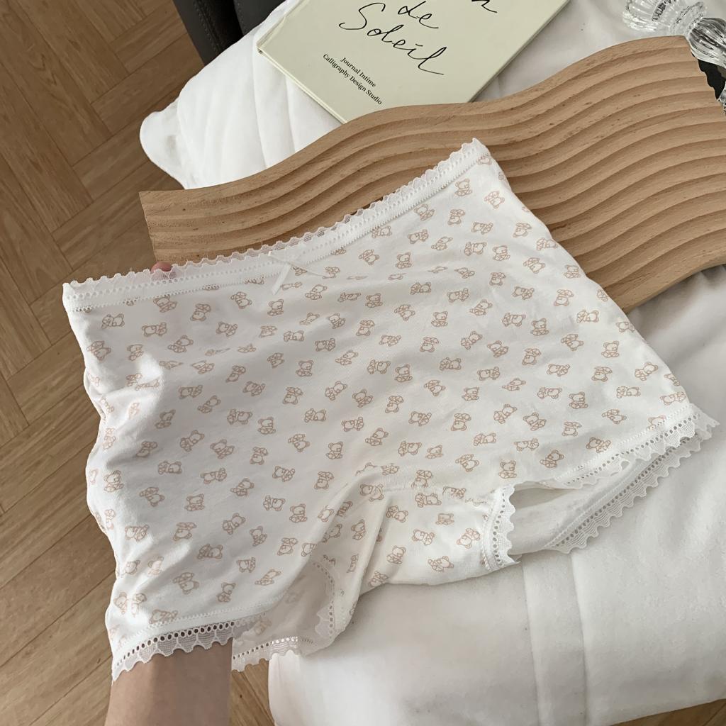 Ladies Spring and Autumn Sweet Cartoon Bear High Spring Cotton Crotch Waist Flat Angle Underwear