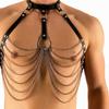 Adjustable Black Leather Body Harness for Men - Silver Chains, Punk Fashion Statement, Rave and Clubwear
