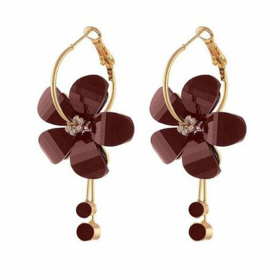 Korean Acrylic Zircon Tassel & Sunflower Stud Earrings Set