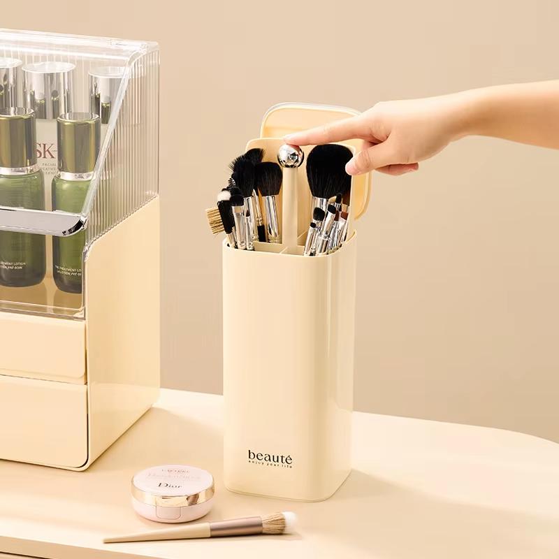 Makeup Brushes Holder Automatic LiftingDustproof Makeup Brush Holder Desktop Makeup Tool Bathroom Waterproof Storage Accessories