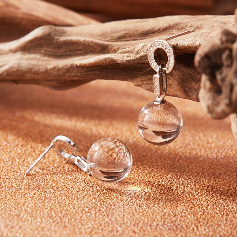 Personalized Simple Natural White Crystal Stud Earrings Women'S S925 Sterling Silver Colored Treasure Ear Jewelry
