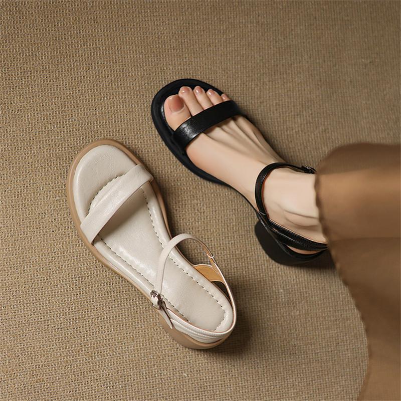 Fashion New Summer Sandals Split Leather Women Shoes Round Toe Sandals for Women Fashion Chunky Heel Sandals High Heels Gladiator Shoes
