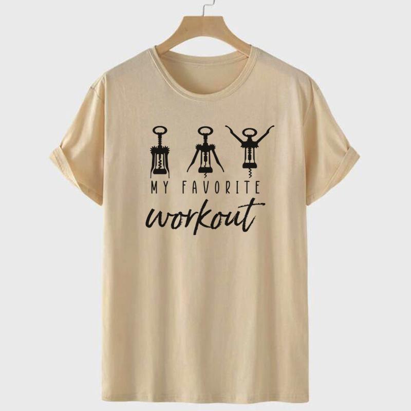 My Favorite Workout Funny Saying TShirts for Women Alcohol Drinking Sarcastic Graphic Tees Short Sleeve Wine Lover T Shirt Gift
