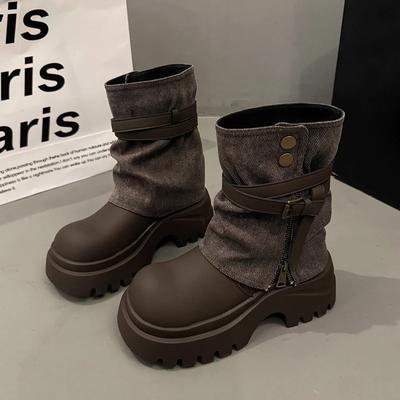 Fashion Hot Selling Flats Platform Cowboy Boots Women's Zipper Shoes 2025 Winter Goth Chelsea Boots New Trend Dress Fashion Ladies Boots