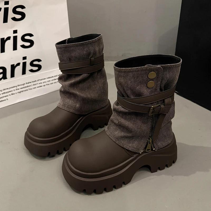 Fashion Hot Selling Flats Platform Cowboy Boots Women's Zipper Shoes 2025 Winter Goth Chelsea Boots New Trend Dress Fashion Ladies Boots