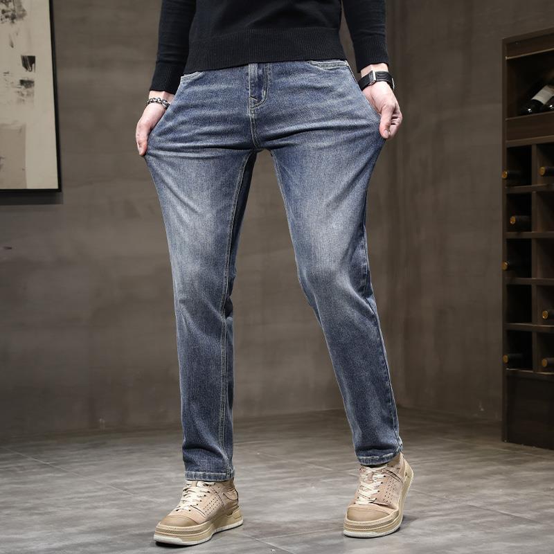 Outono e Inverno Novo Veludo/Fino Masculino High-End Jeans Slim Fit Tubo Reto Elástico Casual Versátil Tendência Marca Calças Leves de Negócios