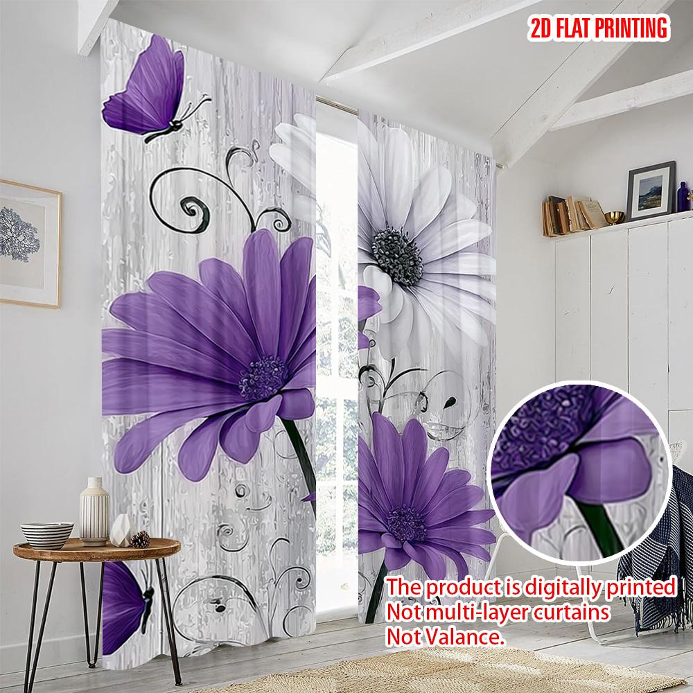 2pcs  2D plane printing Curtains&Window Treatment Purple Flower Butterfly 100% Polyester (without rod) All Seasons Use for Home &