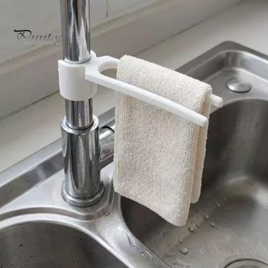 Space Saving Kitchen Gadget Dish Towel Holder for Sink Faucets, Double Rod Snap-on Adjustable Rag Storage Hanger Angle Organizer, 3D Print PLA