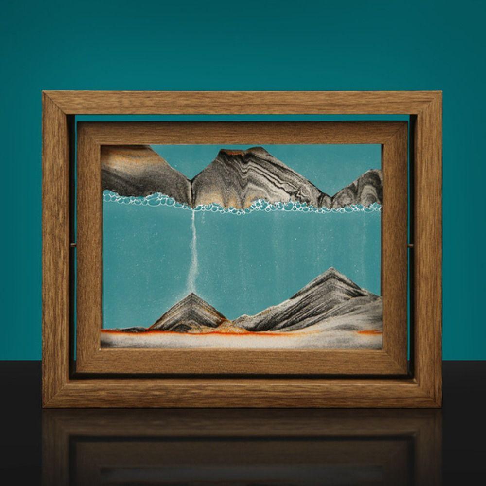 Пейзаж Подарки на День Рождения 3D Песочные Часы Песочные Часы Движущийся Песок Арт Песочная Живопись Настольное Украшение Black-Rotatable