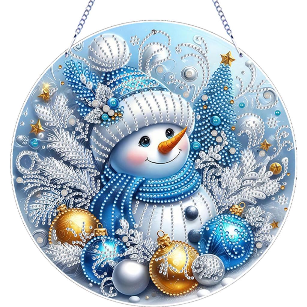 Xmas Theme 2D Flat DIY Double Sided Hanging Diamond Art Kits Rhinestone Diamond Art Window Pendants DIY Home Decor Hanging Charm