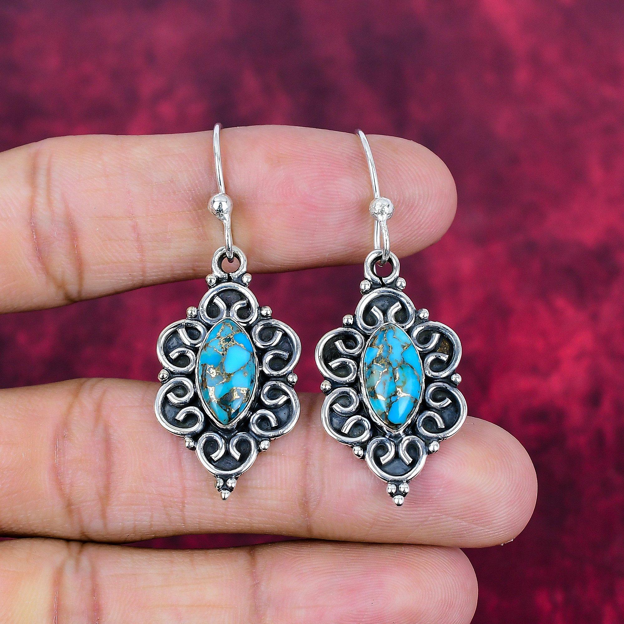 

Swiss Blue Topaz Earrings, 925 Solid Sterling Silver Jewelry, Gemstone Earrings, Gift For Her Handmade Dainty Jewelry 1.96 Inches