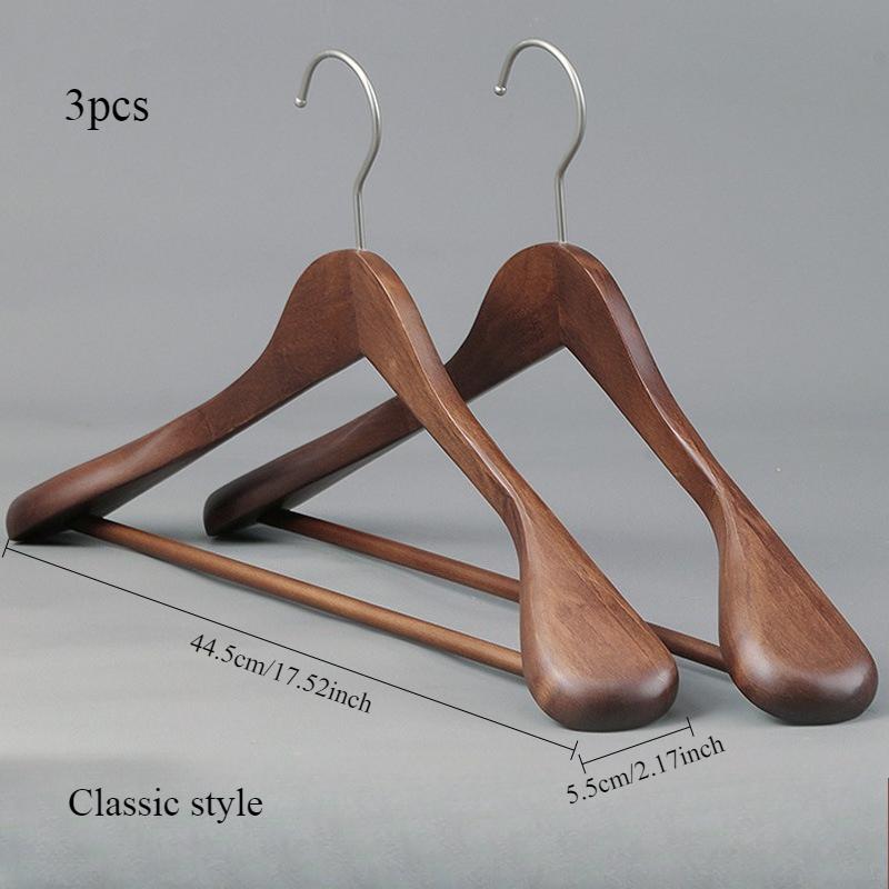 3pcs Non Slip Wide Shoulder Hanger Wooden Heavy Duty Strong Coat Hangers,Smooth Finish 360° Swivel Hook Solid Wood Hangers Shirt Suit Closet Organizer