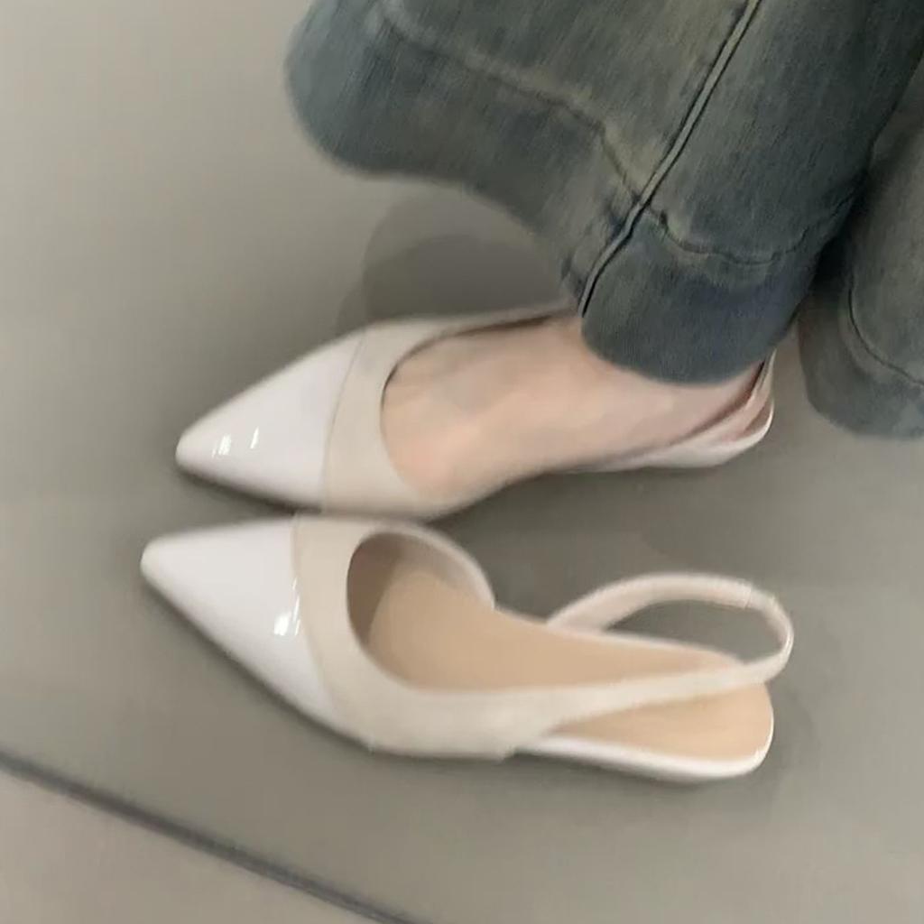 Soft leather version~ French gentle wind nude wedge heel single shoes pointed head light mouth commuting temperament empty bag head sandals women