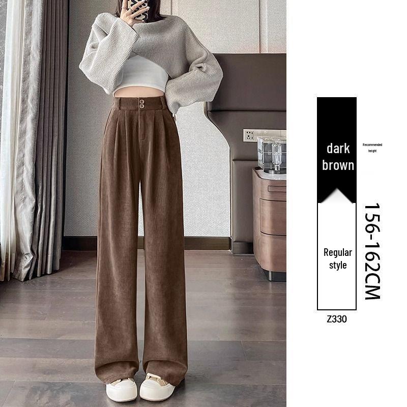 

Petite Women s Fleece-Lined Corduroy Wide-Leg Pants - Autumn/Winter 2025, Thickened, Straight-Leg, Casual Suit Style M
