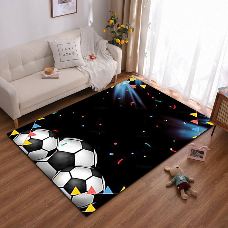 Soccer-Themed Carpet with Colorful Triangles and Black Background Suitable for use as an anti-slip for living room bedroom sofas