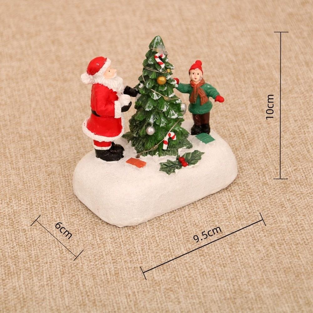 Resin Christmas Village Houses Mini LED Light New Year Micro Landscape Snow View Santa Claus Xmas Ornament Desktop Decor