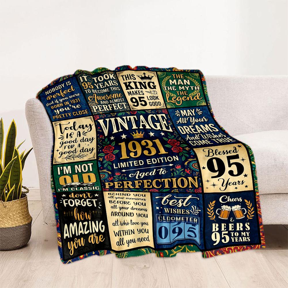95th Birthday Celebration Blanket Soft Warm Cozy Perfect for Office Chair Picnics for All Occasions Playful Design