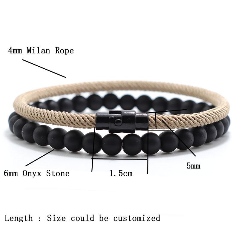 2 stk Matchende Armbåndssett Unisex 6mm Onyx Stein Armbånd 4mm Snorsmykke Par Armbånd Brazalete Pulseira Smykker